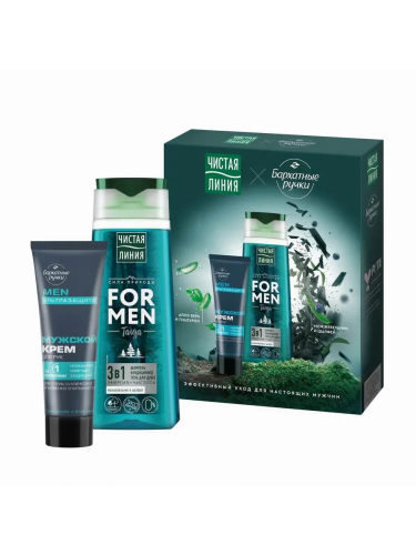 ЧИСТАЯ ЛИНИЯ FOR MEN набор подарочный: гель д/душа, крем д/рук